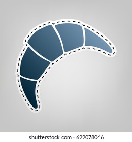 Croissant simple sign. Vector. Blue icon with outline for cutting out at gray background.