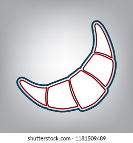 Croissant simple sign. Vector. Dark red, transparent and midnight green stroke of white icon at grayish background.