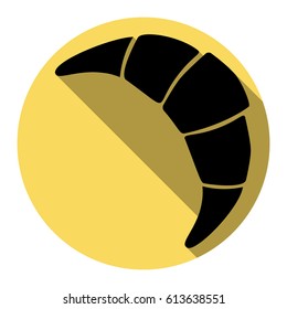 Croissant simple sign. Vector. Flat black icon with flat shadow on royal yellow circle with white background. Isolated.