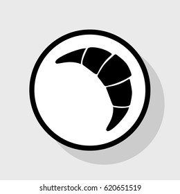 Croissant simple sign. Vector. Flat black icon in white circle with shadow at gray background.