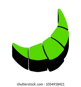 Croissant simple sign. Vector. Green 3d icon with black side on white background. Isolated.