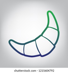 Croissant simple sign. Vector. Green to blue gradient contour icon at grayish background with light in center.
