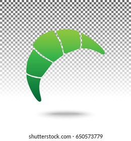 Croissant simple sign. Vector. Green gradient icon with shadow at bottom on transparent and white background.