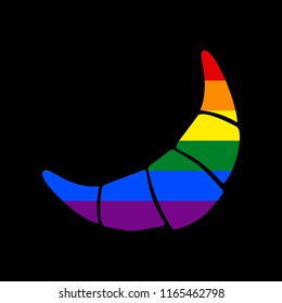 Croissant simple sign. Vector. Icon with colors of LGBT flag at black background.