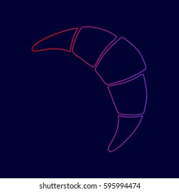 Croissant simple sign. Vector. Line icon with gradient from red to violet colors on dark blue background.