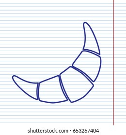 Croissant simple sign. Vector. Navy line icon on notebook paper as background with red line for field.
