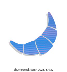 Croissant simple sign. Vector. Neon blue icon with cyclamen polka dots pattern with light gray shadow on white background. Isolated.
