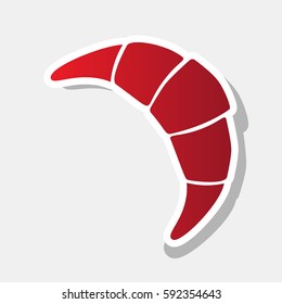 Croissant simple sign. Vector. New year reddish icon with outside stroke and gray shadow on light gray background.