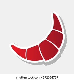 Croissant simple sign. Vector. New year reddish icon with outside stroke and gray shadow on light gray background.