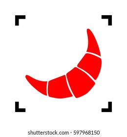 Croissant simple sign. Vector. Red icon inside black focus corners on white background. Isolated.