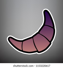 Croissant simple sign. Vector. Violet gradient icon with black and white linear edges at gray background.