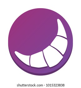 Croissant simple sign. Vector. White icon with flat shadow on purpureus circle at white background. Isolated.