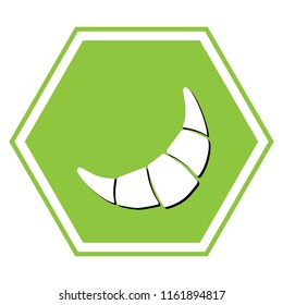Croissant simple sign. Vector. White icon with black shadow at yellow green honeycomb on white background.