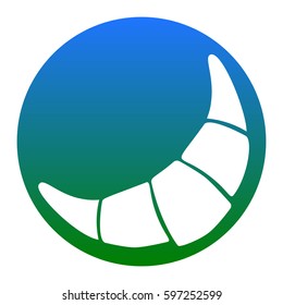Croissant simple sign. Vector. White icon in bluish circle on white background. Isolated.