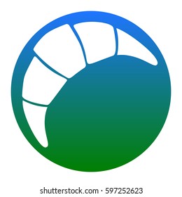 Croissant simple sign. Vector. White icon in bluish circle on white background. Isolated.
