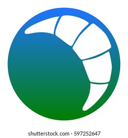 Croissant simple sign. Vector. White icon in bluish circle on white background. Isolated.