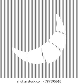 Croissant simple sign. Vector. White icon on grayish striped background. Optical illusion.