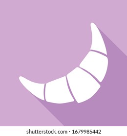 Croissant simple sign. White Icon with long shadow at purple background. Illustration.