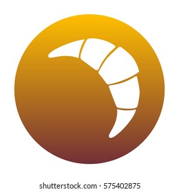 Croissant simple sign. White icon in circle with golden gradient as background. Isolated.
