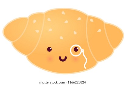Croissant smiling icon. Sweets.