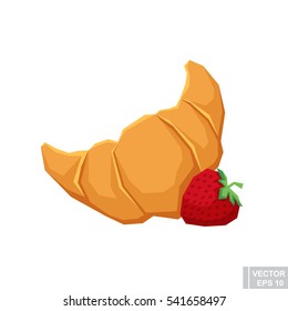 Croissant with strawberry Bakery pastry menu cardboard Cartoon template for your projects, websites, invitations.