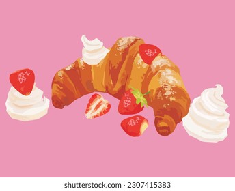 Croissant With Strawberry Cream Stock Illustration 