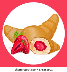 Croissant with strawberry icon. Croissant vector illustration.