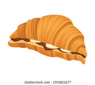 Croissant Stuffed with Chocolate Paste and Sliced Banana Vector Illustration