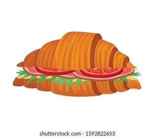 Croissant Stuffed with Vegetables and Slab of Meat Vector Illustration