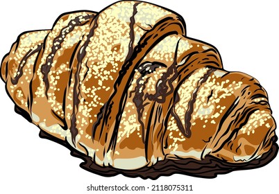Croissant with sugar and chocolate. Vector illustration