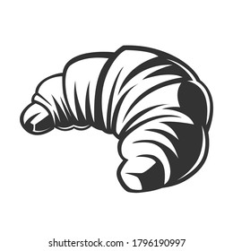 Croissant sweet bakery product. Black and white vector object.