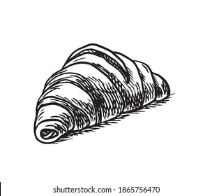 Croissant sweet bakery product sketch engraving vector illustration. Scratch board style imitation. Black and white hand drawn image.
