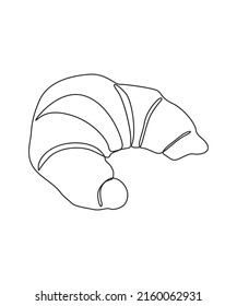 Croissant sweet break continuous line art illustration, black and white line drawing 