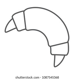Croissant thin line icon, sweet and tasty, dessert sign vector graphics, a linear pattern on a white background, eps 10.