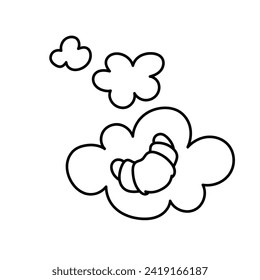 Croissant thoughts, sweet. Addiction to sugar. Dessert, sweets. Coloring page, icon, black and white vector illustration.