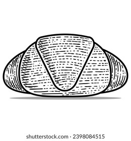 croissant vector engraving style hand drawn black and white icon