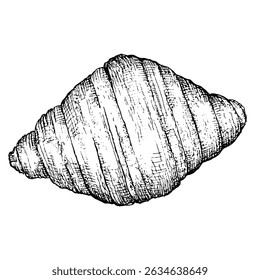 Croissant, gráficos vetoriais, esboço desenhado à mão. Gráficos em preto-e-branco