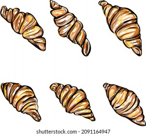 Croissant vector hand drawn set.Can be used for food invitations, cards, scrapbooking, print, gift wrap, manufacturing, cafe.