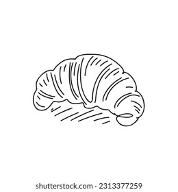Croissant, vector, hand-drawing style. Black lines with shading isolated on white background. Element for your design menus, cafes, restaurants