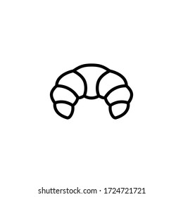 Croissant-Vektor-Symbol in Linear, Kontursymbol isoliert auf weißem Hintergrund