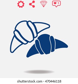 Croissant vector icon on grey background.