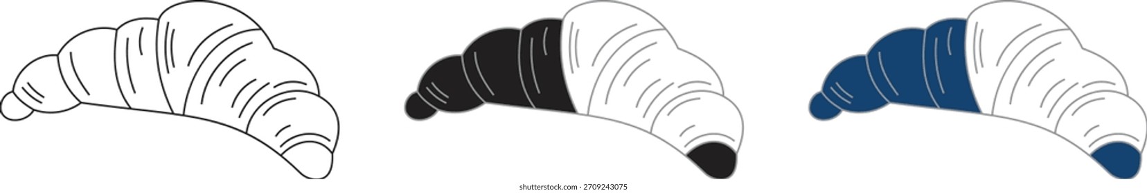 Conjunto de iconos de Vector cruasán, sumergido en negro y azul
