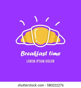Croissant, vector illustration of breakfast. Concept for breakfast menu, cafe, restaurant. Logo design template. Food background.