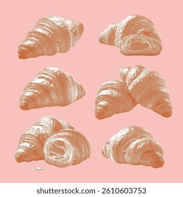 Croissant vector, Croissant illustration, line drawing on pink background.