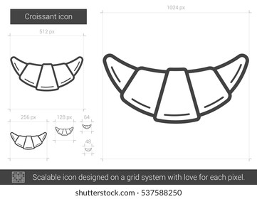 Icono de línea vectorial croissant aislado en fondo blanco. Icono de línea croissant para infografía, sitio web o aplicación. Icono escalable diseñado en un sistema de cuadrícula.