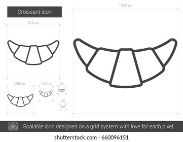 Croissant vector line icon isolated on white background. Croissant line icon for infographic, website or app. Scalable icon designed on a grid system.