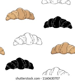 Croissant. Vector seamless pattern. The cartoon style