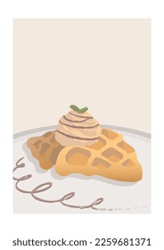 Croissant Waffle Croffle Vector Background. Isolated Printable Poster Image
