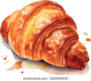 Croissant watercolor. Vector hand drawn croissant icon badge bakery for design menu cafe, label and packaging.