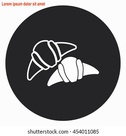 Croissant web icon. Gray circle button with white illustration.